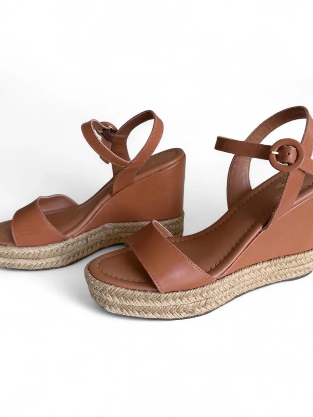 Vittoria Caramel Leather Platform Espadrille Wedges